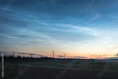 night shining, clouds, mesosphere, space weather, night sky, nature, environment, clouds, phenomena, wonder, blue, windmill, mood, atmosphere, space, twilight, wild, summer nights, finland, mist © Ansel