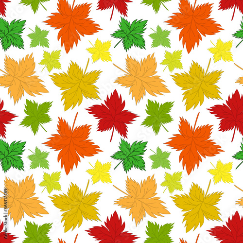 Seamless texture, square, pattern - autumn waltz. Falling leaves of different sizes. A five-leaf. Maple leaf. Figure for the background of the site or blog, textiles, packaging, wallpaper. Vector