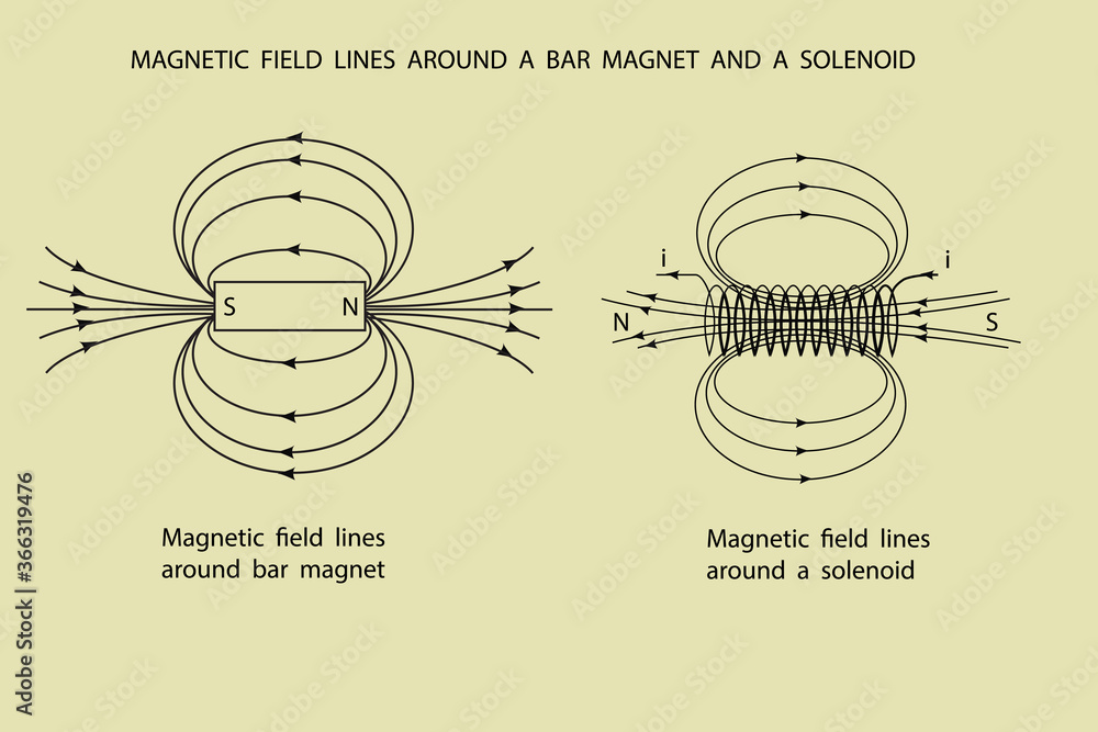 line diagrams to show the magnetic lines around a bar magnet and a ...