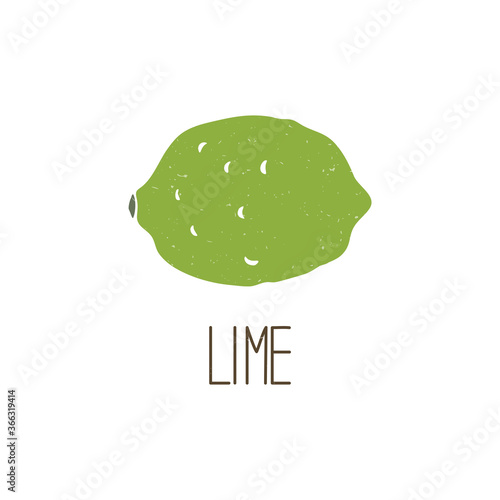 Cute colored caption lime isolated on transparent background. Colorful pictogram original design. Can be used for infographics, identity or decoration. Vector shabby hand drawn illustration