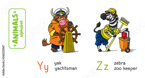 Animals with professions. Funny alphabet or ABC.