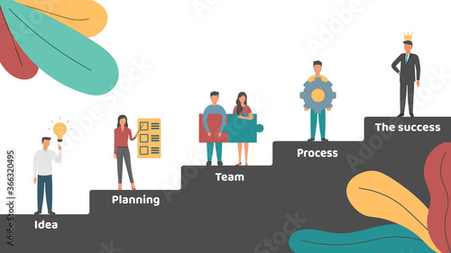 Vector illustration. Business concepts. Teamwork elements. Applying ideas. Planning. Teamwork. Success process.
