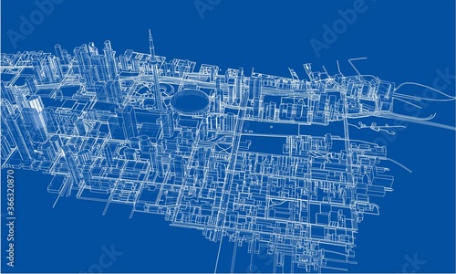 Outline city concept. Wire-frame style