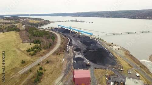 Aerial shot of coal power plant in Canada during winter, Port Hawksbury, Nova Scotia, Canada photo