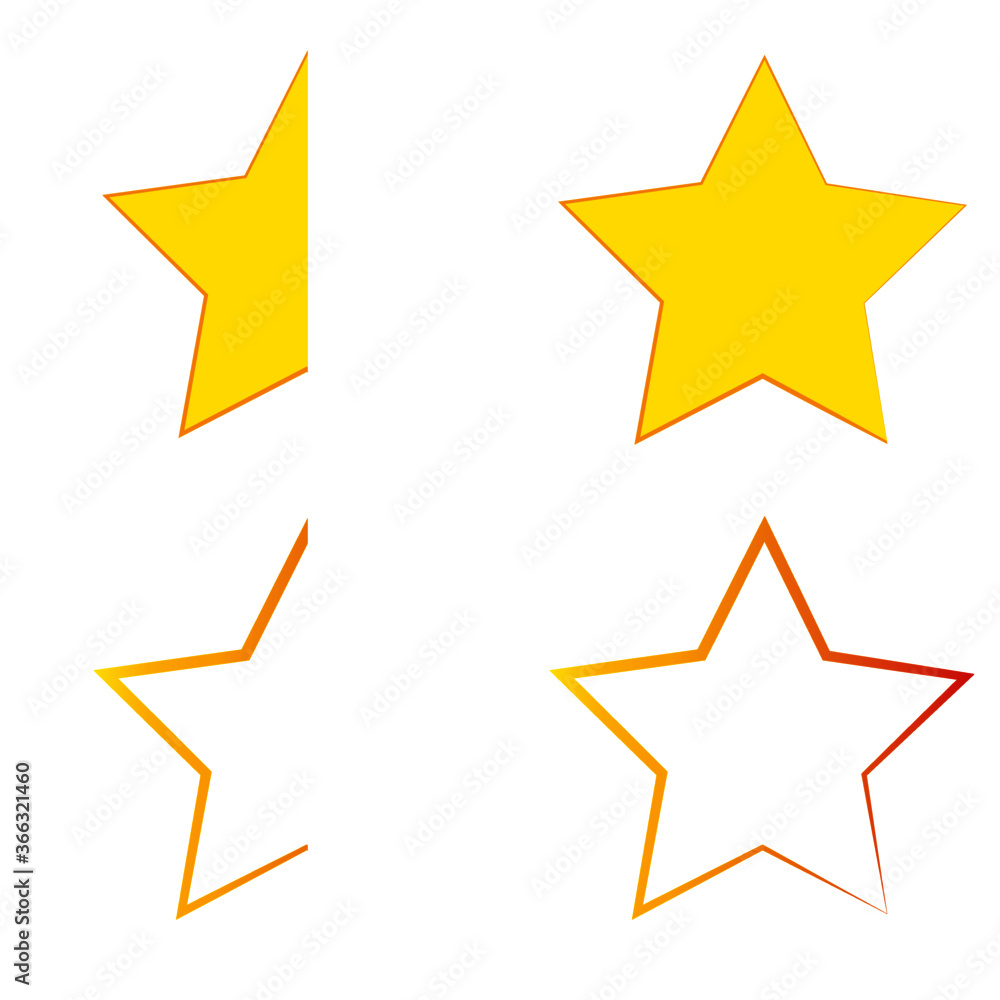 Set of golden star and contour, full and half mark, graphic image, template Set of golden star and contour, full and half mark, graphic image, template