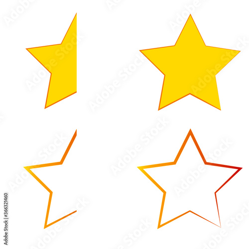 Set of golden star and contour, full and half mark, graphic image, template