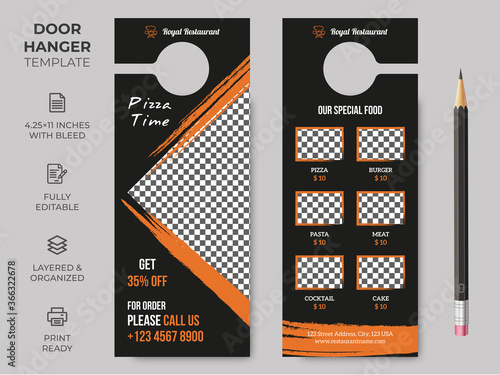 Food Restaurant Door Hanger, Vector illustration, modern Door hanger, do not disturb and make up room sign Premium Vector, Door hanger design template