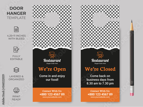 Food Restaurant Door Hanger, Vector illustration, modern Door hanger, do not disturb and make up room sign Premium Vector, Door hanger design template