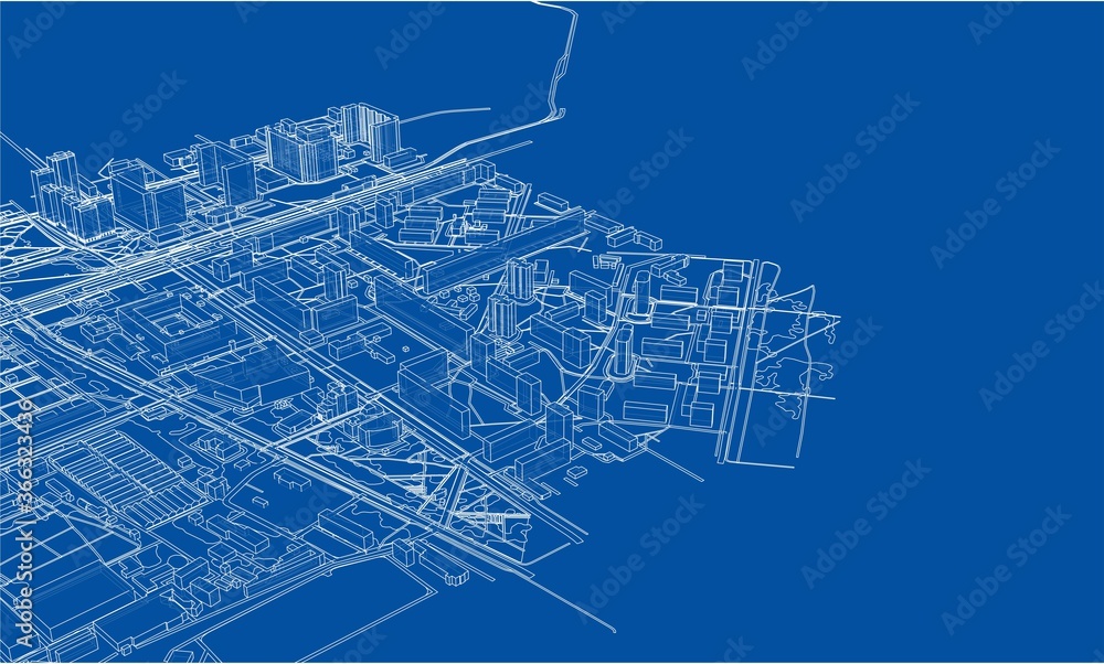 Outline city concept. Wire-frame style