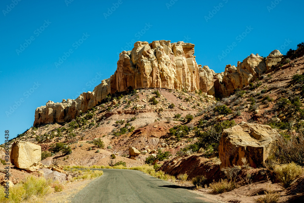 Fototapeta premium A road through unusual rock formations in Grand Staircase-Escalante National Monument, Utah.