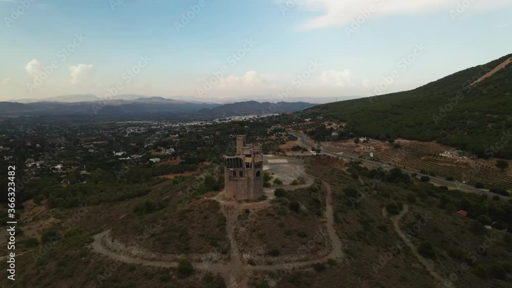 Aerial forward movement over abandoned castle on top of a hill, South of Spain Aerial forward movement over abandoned castle on top of a hill, South of Spain