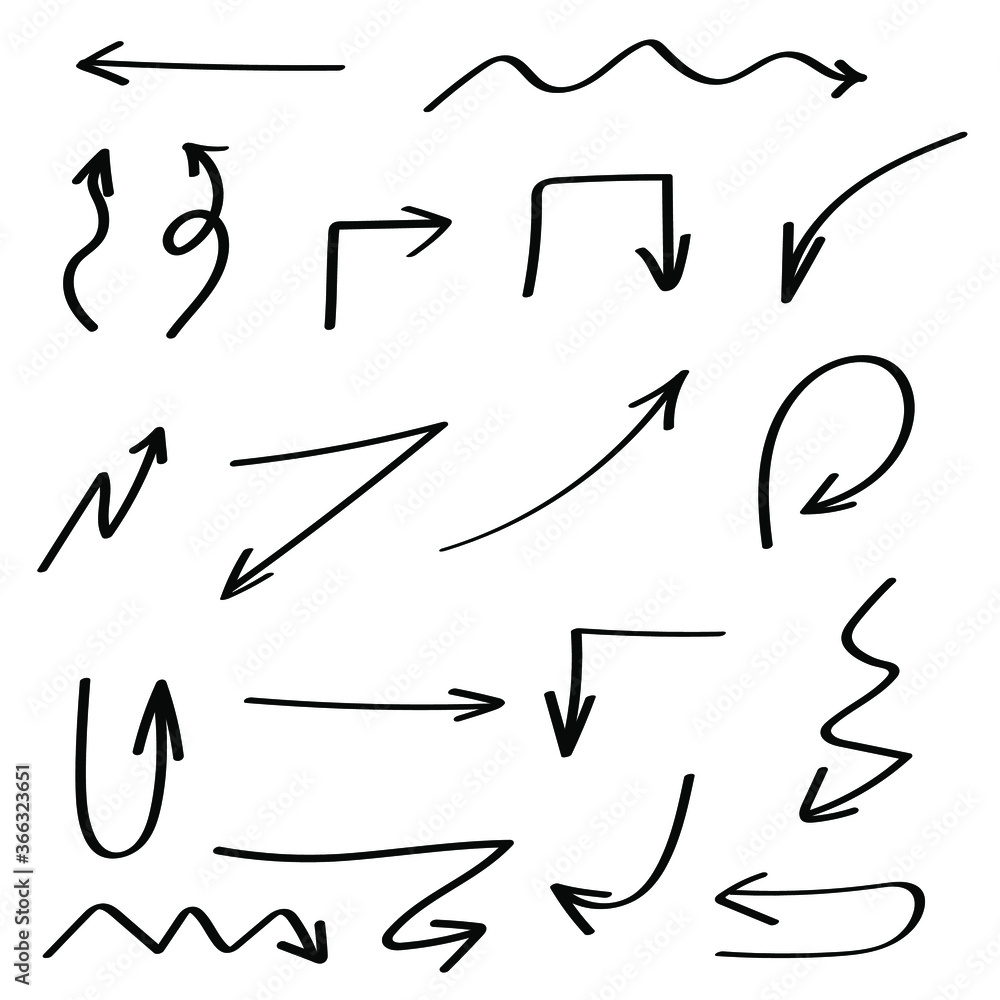 Abstract Set Black Collection Hand Drawn Different Arrows Elements Vector Design Sketch Style Doodle Line Brush Icons Abstract Set Black Collection Hand Drawn Different Arrows Elements Vector Design Sketch Style Doodle Line Brush Icons