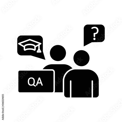 Faculty advisor black glyph icon. Academic and peer advisors. Mentors and counselors. Professors and lecturers. College enrollment. Silhouette symbol on white space. Vector isolated illustration