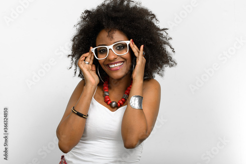 Portrait of young beautiful African woman with Afro hair