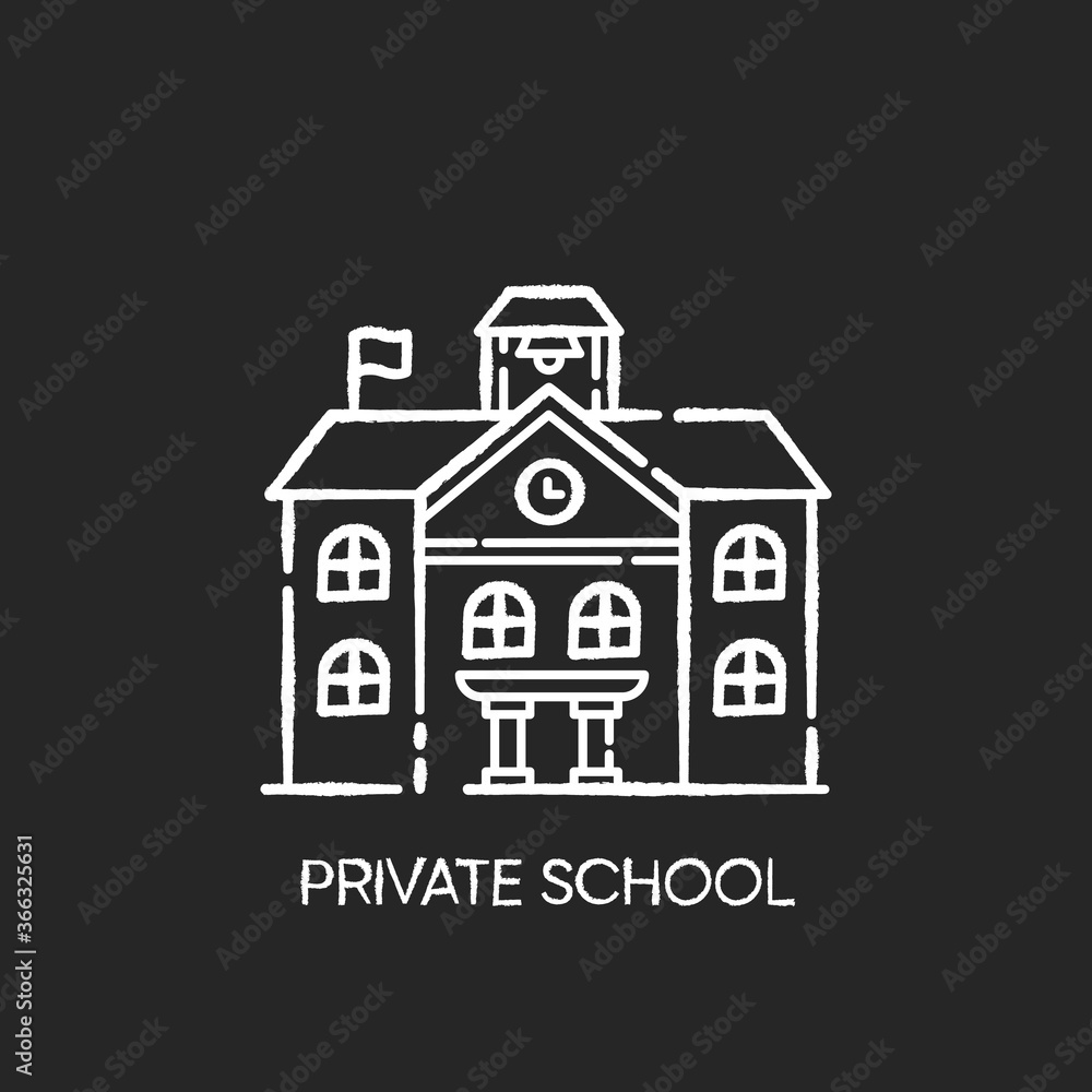 Fototapeta premium Private school chalk white icon on black background. Prestigious educational establishment, independent academic institution. Exclusive education system. Isolated vector chalkboard illustration