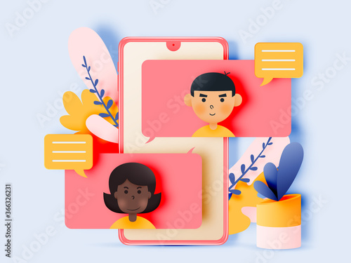 Chat Talk Of Young People With Smartphones.