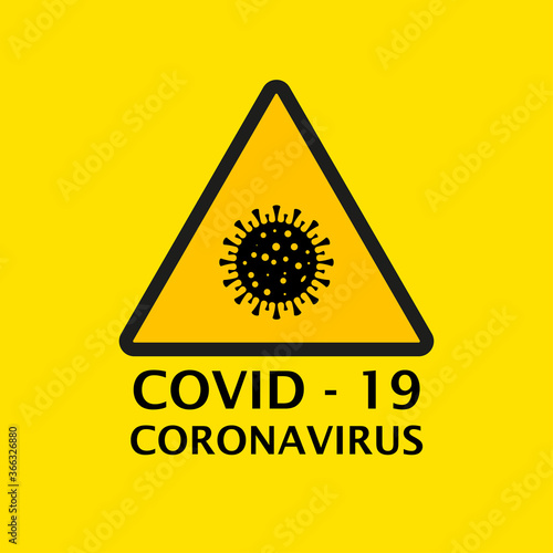 Dangerous virus icon illustration. Crown virus warning sign logo concept isolated on yellow background. COVID 19. Illustration of a dangerous virus icon. Pandemic. Vector