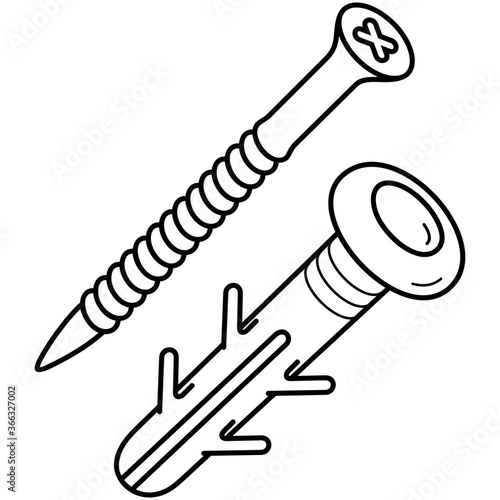 Steel screw and plastic straddling dowel