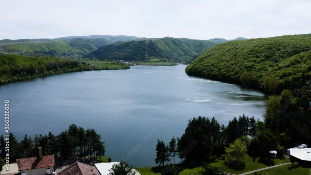Aerial shot above Tarnita lake in Transylvania. Romania panoramic view Aerial shot above Tarnita lake in Transylvania. Romania panoramic view