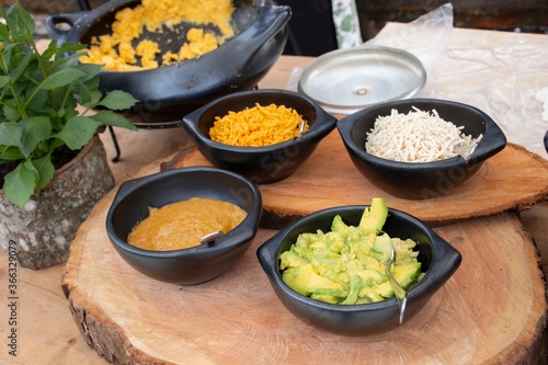 Typical Colombian food served in clay pots