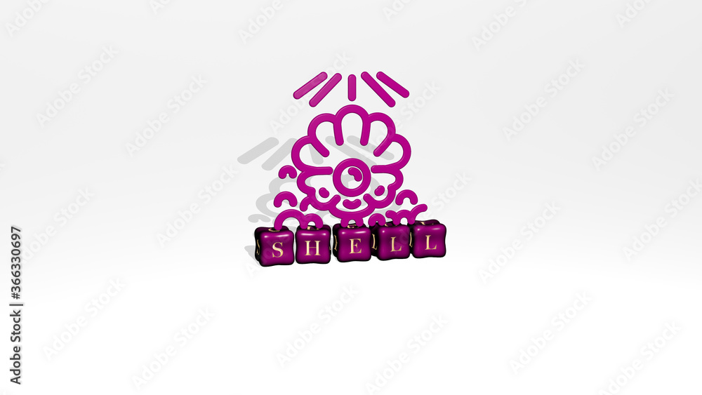 3D graphical image of SHELL vertically along with text built by metallic cubic letters from the top perspective, excellent for the concept presentation and slideshows. background and illustration 3D graphical image of SHELL vertically along with text built by metallic cubic letters from the top perspective, excellent for the concept presentation and slideshows. background and illustration