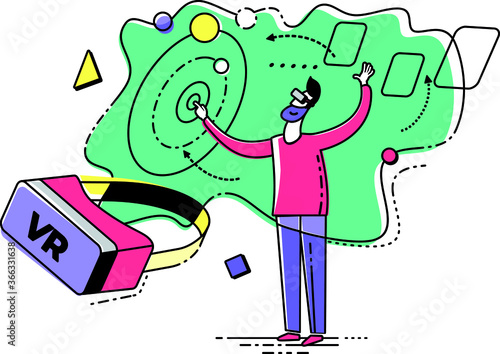 Cartoon character illustration for web design, presentation, infographic, landing page: IT, Internet, virtual reality.
