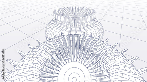 Abstract technology background with gears or cog wheels scheme or blueprint in perspective view