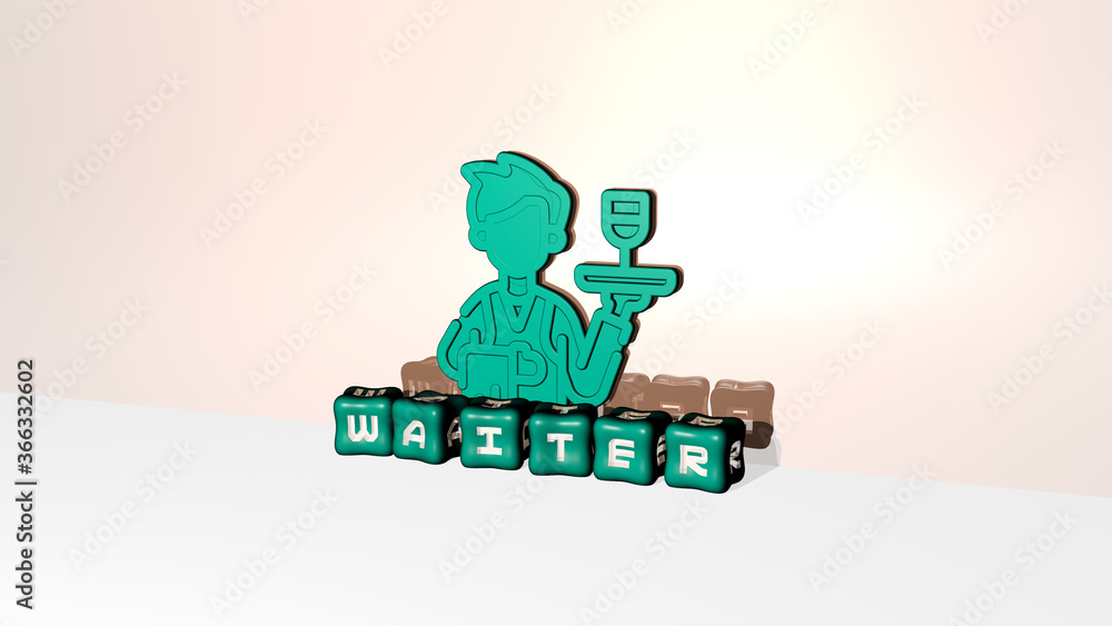 Waiter Lettering 3D graphical image of waiter vertically along with text built by ...