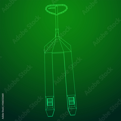 Hand pallet jack lift. Manual forklift. Logistics shipping concept. Wireframe low poly mesh vector illustration.