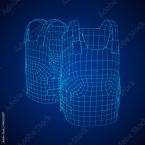 Police flak jacket or bulletproof vest. Bullet proof concept. Wireframe low poly mesh vector illustration.