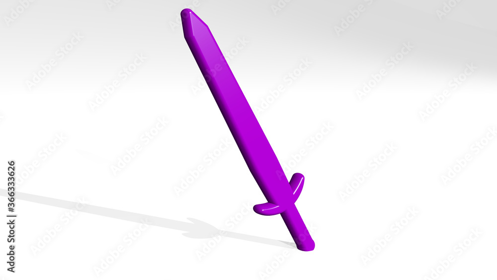 SWORD stand with shadow. 3D illustration of metallic sculpture over a white background with mild texture. ancient and armor SWORD stand with shadow. 3D illustration of metallic sculpture over a white background with mild texture. ancient and armor