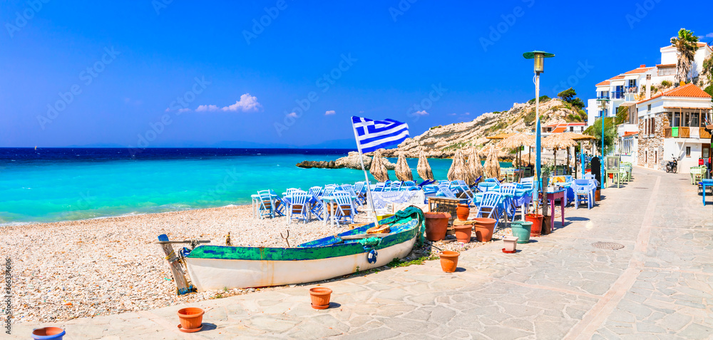 Greece travel. Most  beautiful village and beaches of Samos island - Kokkari. Popular tourist destination