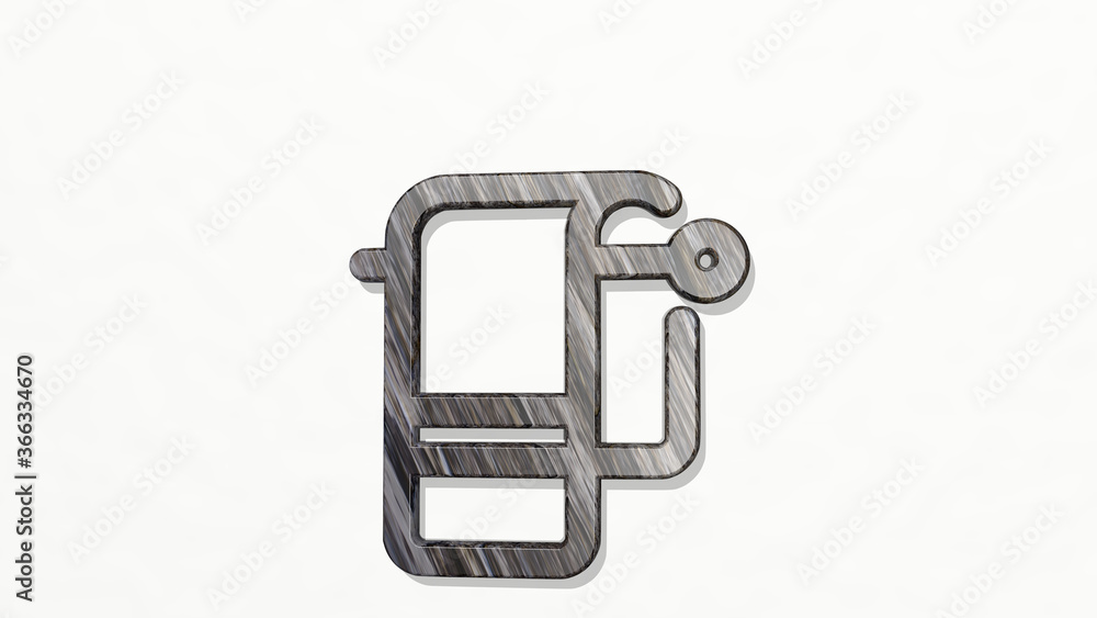 BATHROOM HANGER from a perspective on the wall. A thick sculpture made of metallic materials of 3D rendering. background and illustration BATHROOM HANGER from a perspective on the wall. A thick sculpture made of metallic materials of 3D rendering. background and illustration