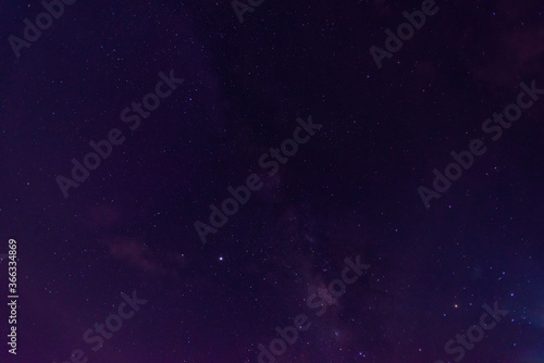Panorama blue night sky milky way and star on dark background.Universe filled with stars, nebula and galaxy with noise and grain. 