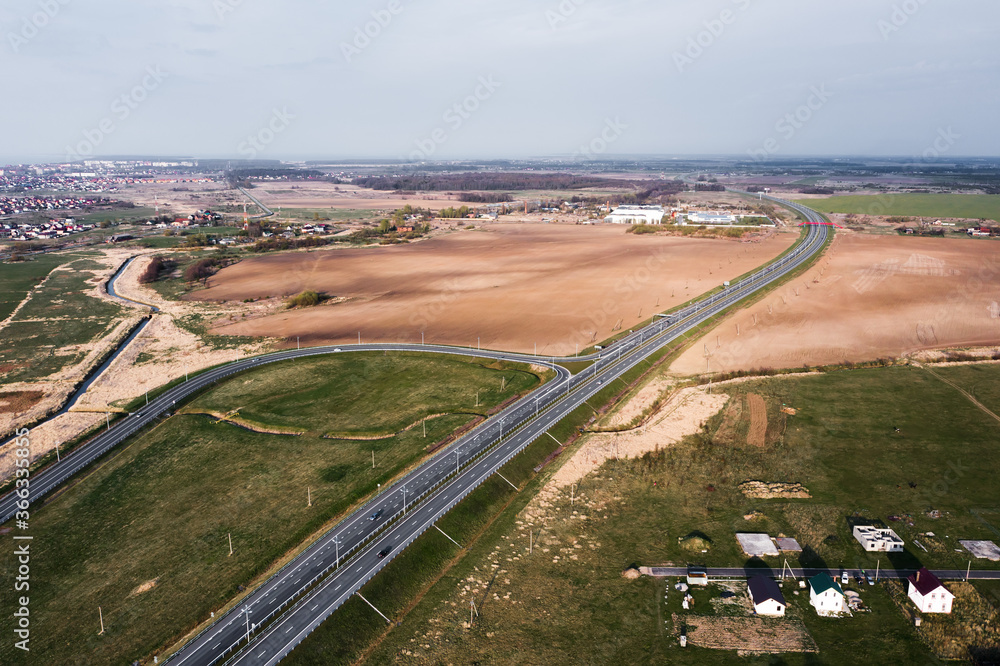 High speed motorway, road, roadway. Aerial view.
