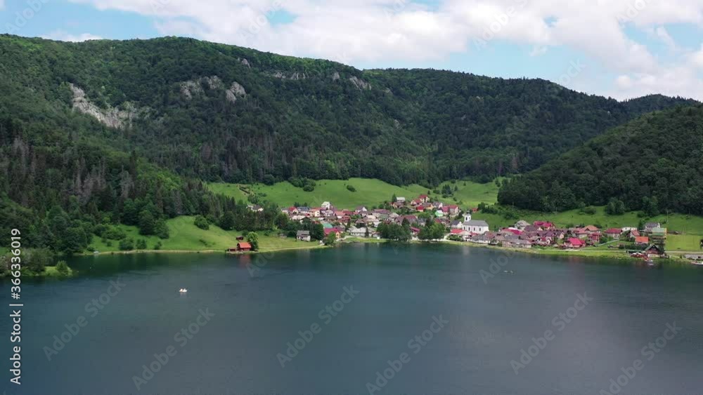 Aerial view of the Palcmanska masa water reservoir in the village of Dedinky in Slovakia Aerial view of the Palcmanska masa water reservoir in the village of Dedinky in Slovakia