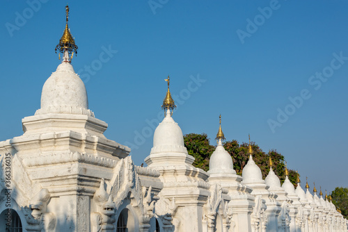 White stupas of Kuthodaw Pagoda in Mandalay, Burma Myanmar