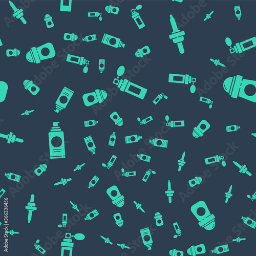 Set Perfume, Pipette, Spray can for hairspray and Antiperspirant deodorant roll on seamless pattern. Vector.