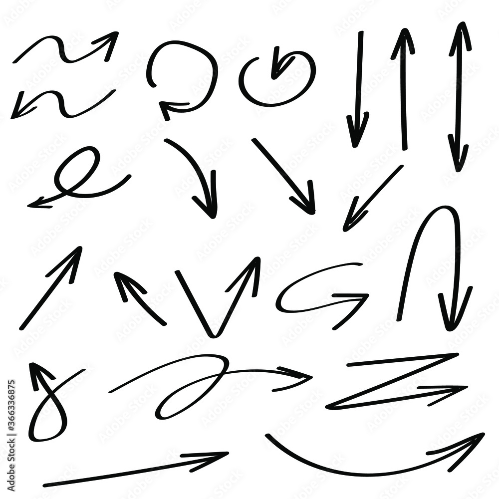 Abstract Set Black Collection Hand Drawn Different Arrows Elements Vector Design Sketch Style Doodle Line Brush Icons Abstract Set Black Collection Hand Drawn Different Arrows Elements Vector Design Sketch Style Doodle Line Brush Icons