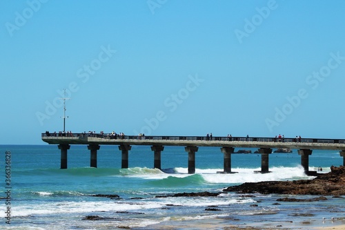 A landscape image of the Shark Rock Pier in Port Elizabeth, South Africa.