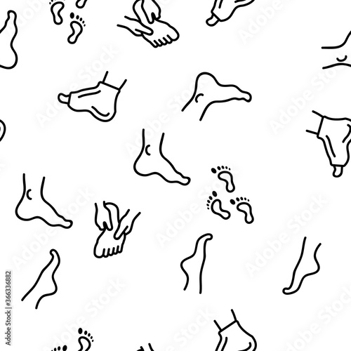 Foot Human Body Part Vector Seamless Pattern Thin Line Illustration