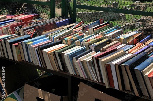 Fototapeta Naklejka Na Ścianę i Meble -  Greece, Athens, July 16 2020 - Stall with old books at street market in Monastiraki district.
