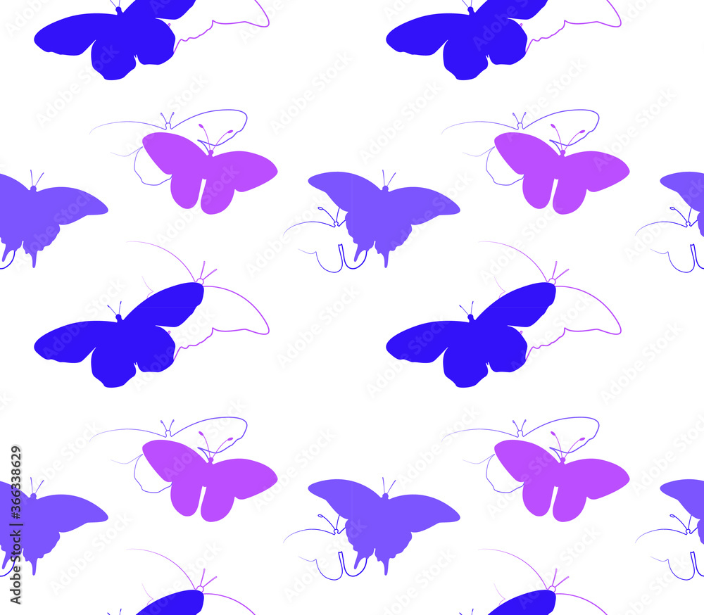 Realistic and linear purple butterfly silhouettes pattern. Vector illustration. Realistic and linear purple butterfly silhouettes pattern. Vector illustration.
