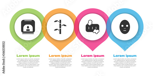 Set Aroma lamp, Bamboo stems with leaves, Bar of soap with foam and Facial cosmetic mask. Business infographic template. Vector.