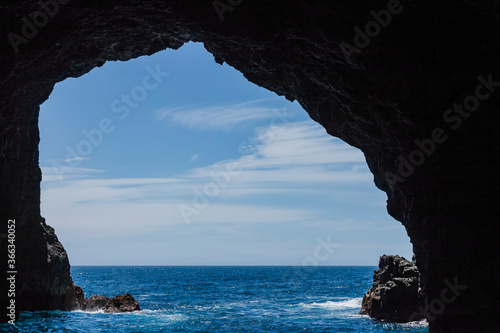 Natural frame in The Hole in the Rock in Bay of Islands, New Zealand