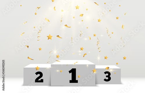 White podium or platform with spotlights. A pedestal for rewarding the winners.