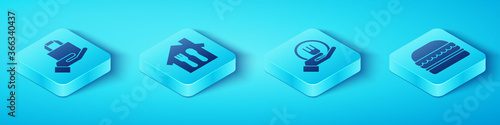 Set Isometric Online ordering and delivery, Online ordering and delivery, Burger and Online ordering and delivery icon. Vector.