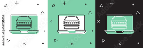 Set Online ordering and burger delivery icon isolated on white and green, black background. Vector Illustration.
