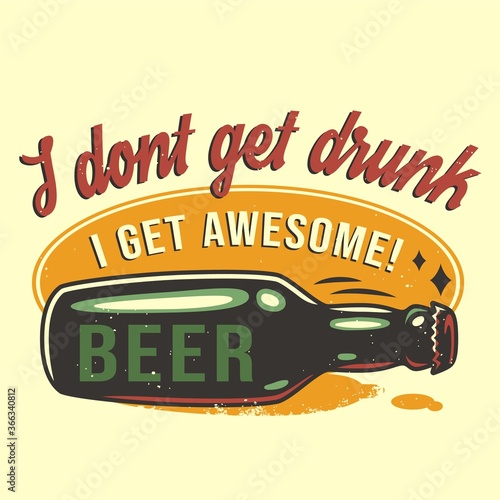 T-shirt print with lying beer bottle and cap
