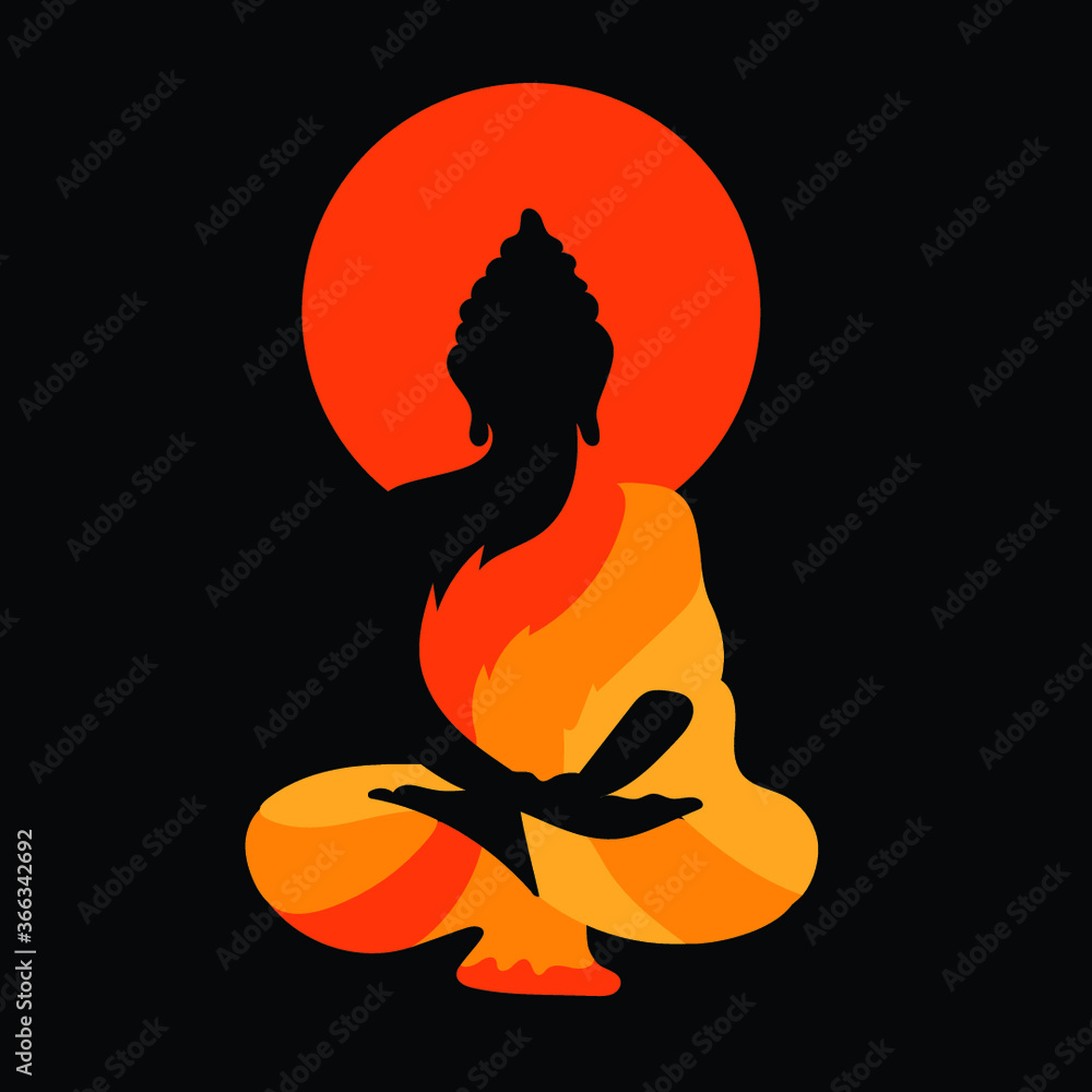 Buddha Meditation Statue Vector Simple Illustration